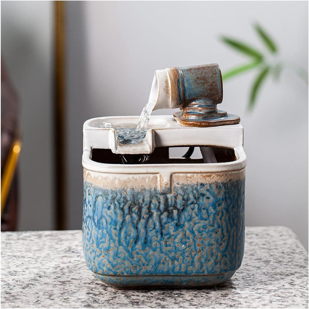 HIHELO Desktop Fountain Tabletop Fountain Indoor Small Ceramic Desktop Fountain Desk Humidifier Table Fountain Home Office Bedroom Desk Decoration Water Fountain Outdoor (Color : B)