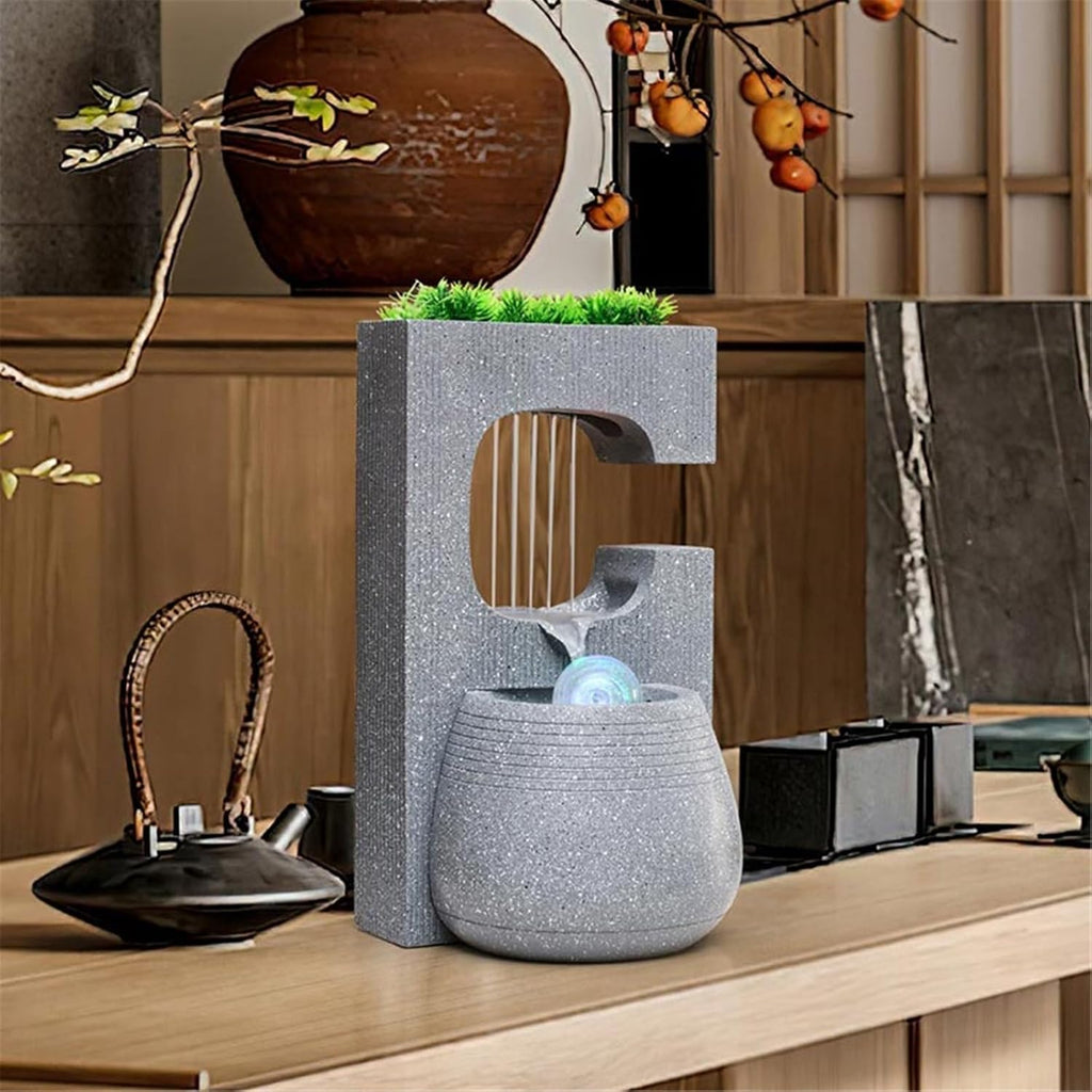 Tabletop Minimalist Tabletop Fountain Water Features Indoor Waterfall Fountains for Home Office Decoration Decor(Gris)