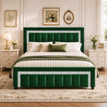 HOMBCK Bed Frame Queen Size with Upholstered Headboard and Footboard, Velvet Queen Bed Frames with Diamond Design, No Box Spring Required, Easy Assembly, Green