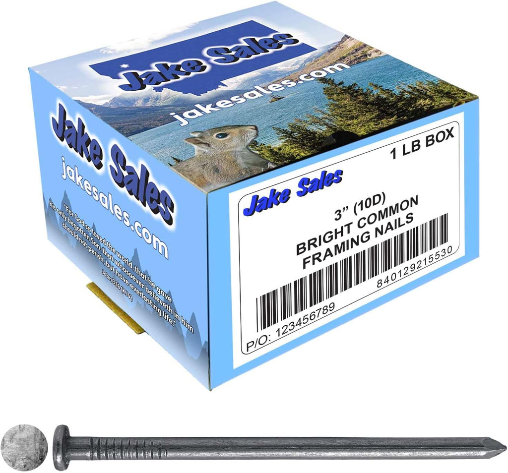 3' Bright Common Framing Nail (10D) - Heavy-Duty Fastener Designed for Interior Construction Applications - Uncoated Carbon Steel with Smooth Shank - Load Bearing - 42 X 1 POUND BOXES (~2,436 Nails)