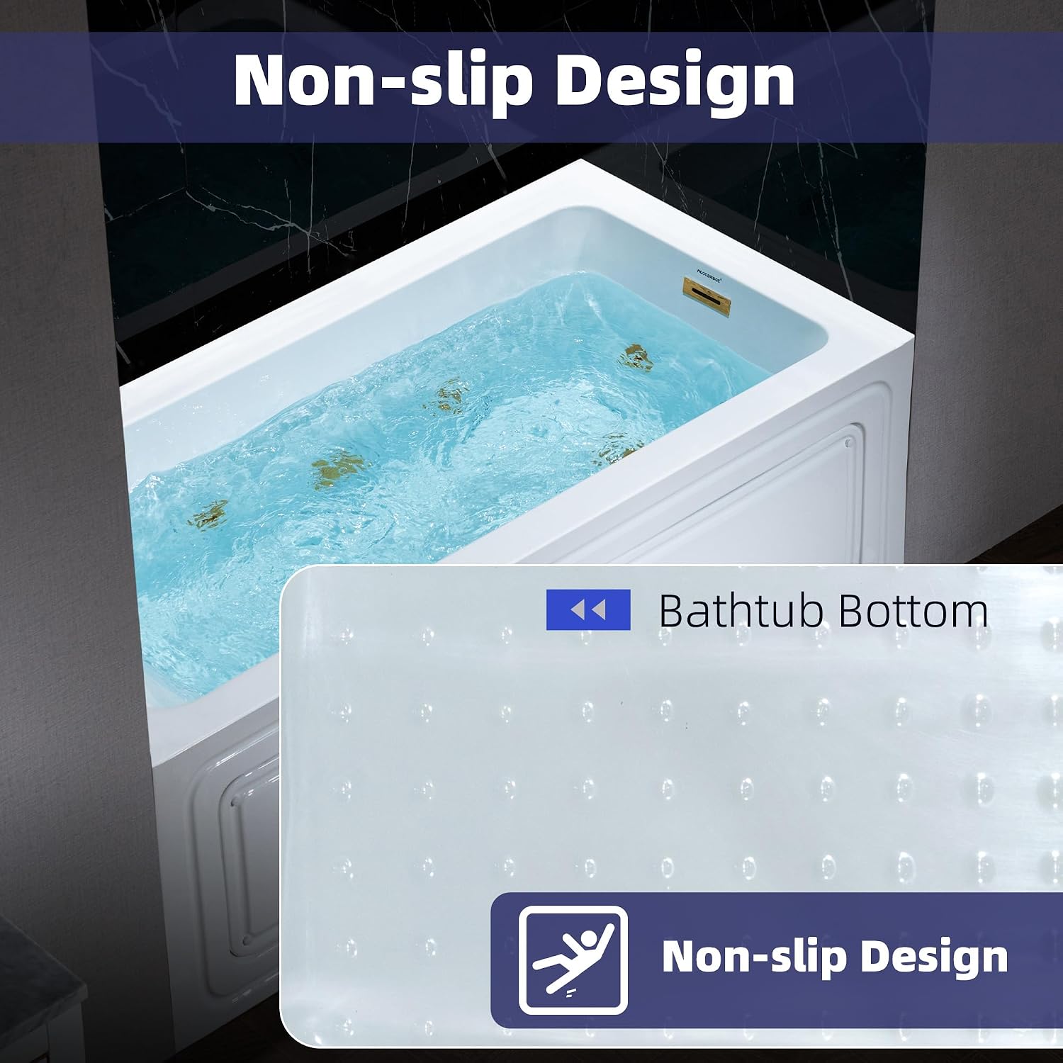 WOODBRIDGE 60' x 30' Alcove Acrylic Rectangular Whirlpool Heated Jetted Tub in White with right Drain, Brushed Gold Finish Trim and Drain Kit Included, BS666-R-BG03