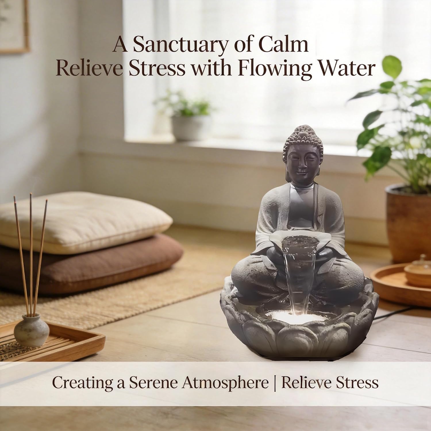 Outdoor Water Fountain, Buddha Water Outside, Garden Fountain, Statue Indoor/Outdoor for Home, Buddha Decor & Gifts, Buddah, Buda, Budda, Buddhas, Feng Shui (Small)