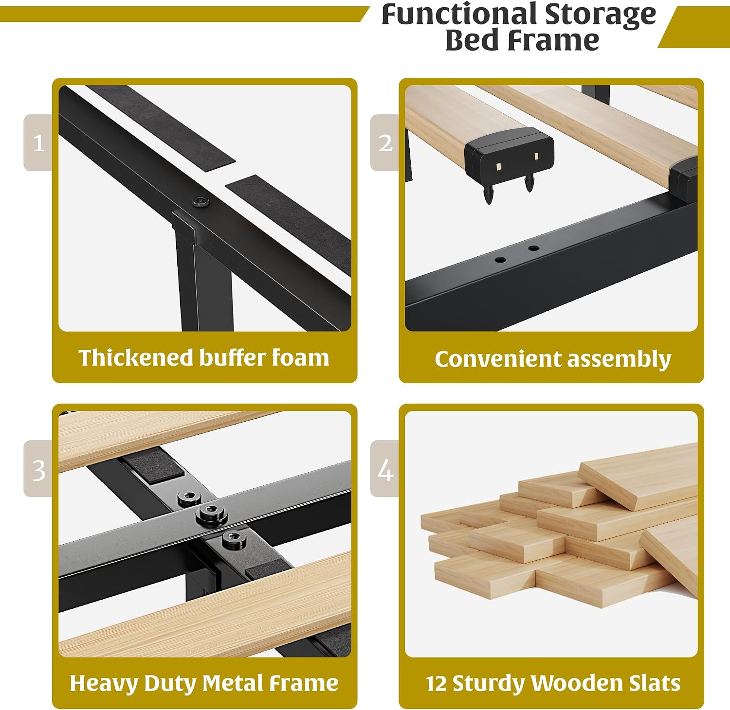 EnHomee Full Bed Frame with Adjustable Headboard &3 Storage Drawers,Upholstered Bed Frame Full Size with LED Light,No Box Spring Needed,Noise Free,Easy Assembly,Beige