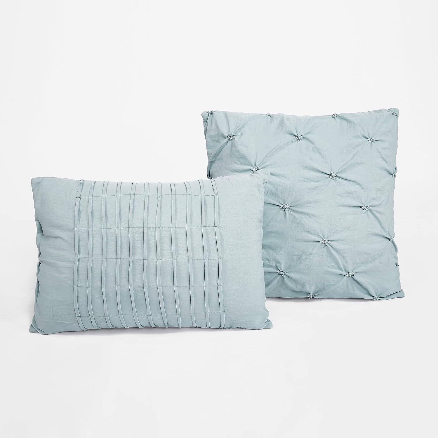 Lush Decor Ravello Pintuck Comforter Set - Luxe 5 Piece Textured Bedding Set - Traditional Glam & Farmhouse Inspired Bedroom Decor - Full/ Queen, Blue