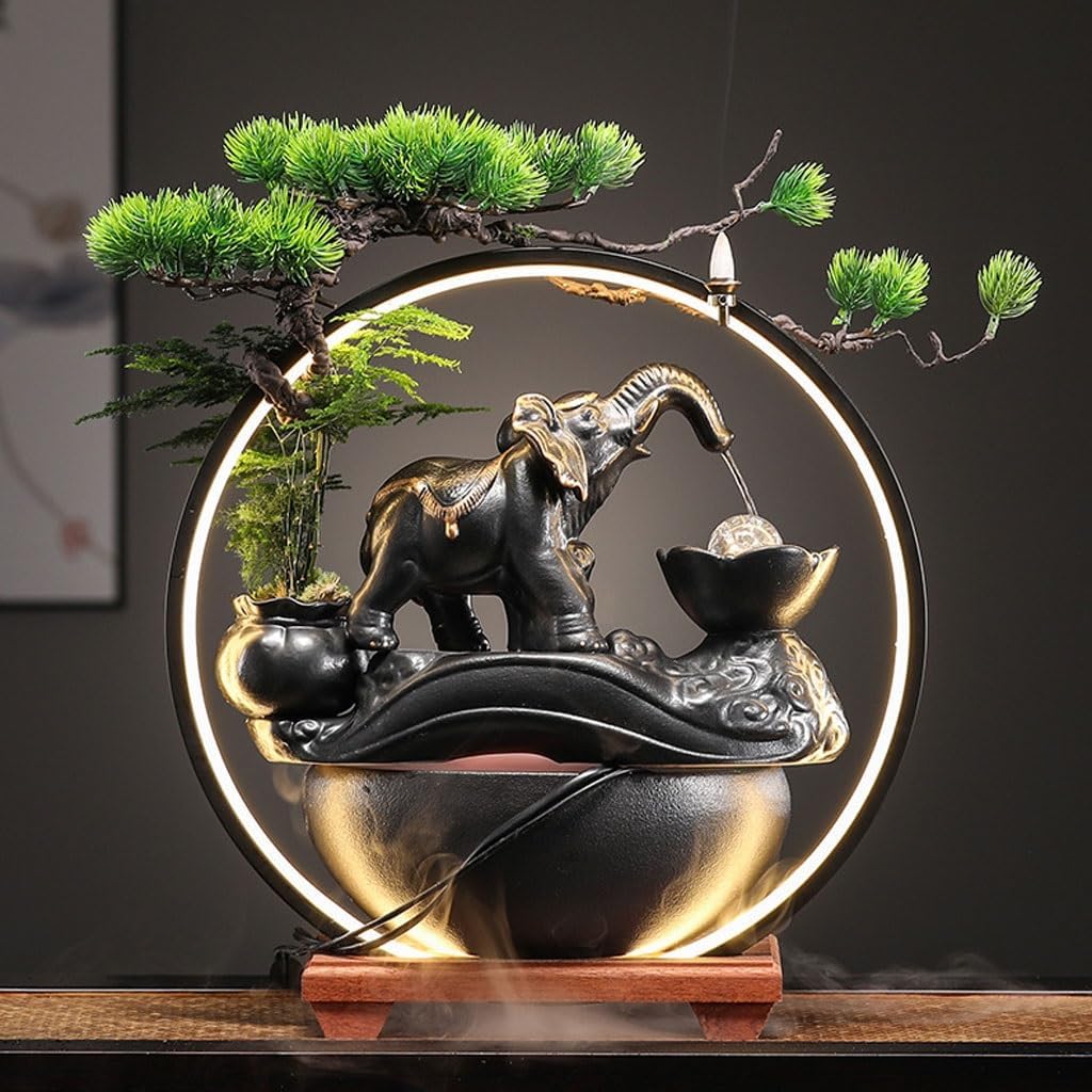GUERNSEY Tabletop Fountain Chinese Style Living Room Porch Water Ornaments Office Desktop Fountain Ornaments Tea Room Art Decorations Indoor Waterfall Feature Indoor Fountain