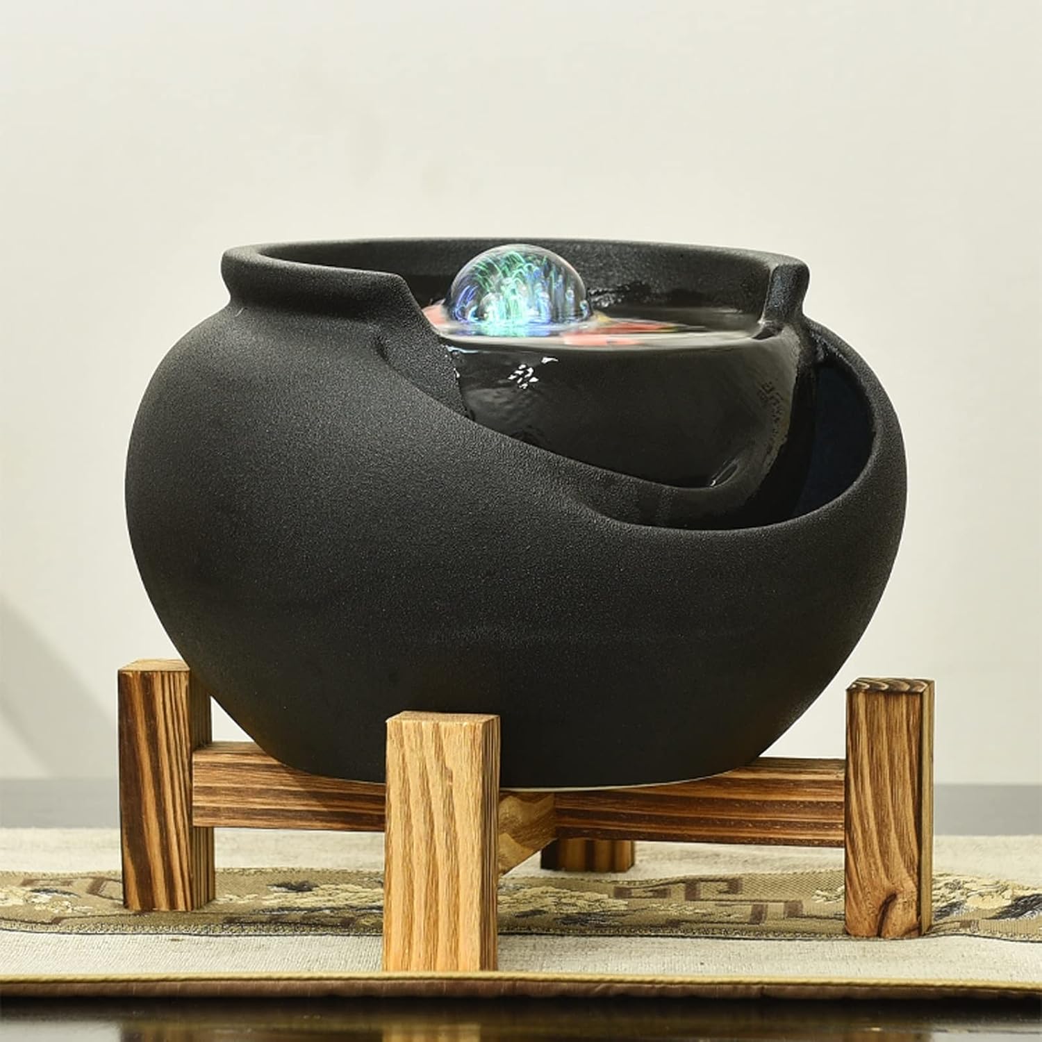 HIHELO Desktop Fountain Ceramic Table Top Fountain Home Decor Tabletop Fountain Office Garden Ceramic Fountain for Indoor Use Water Fountain Outdoor