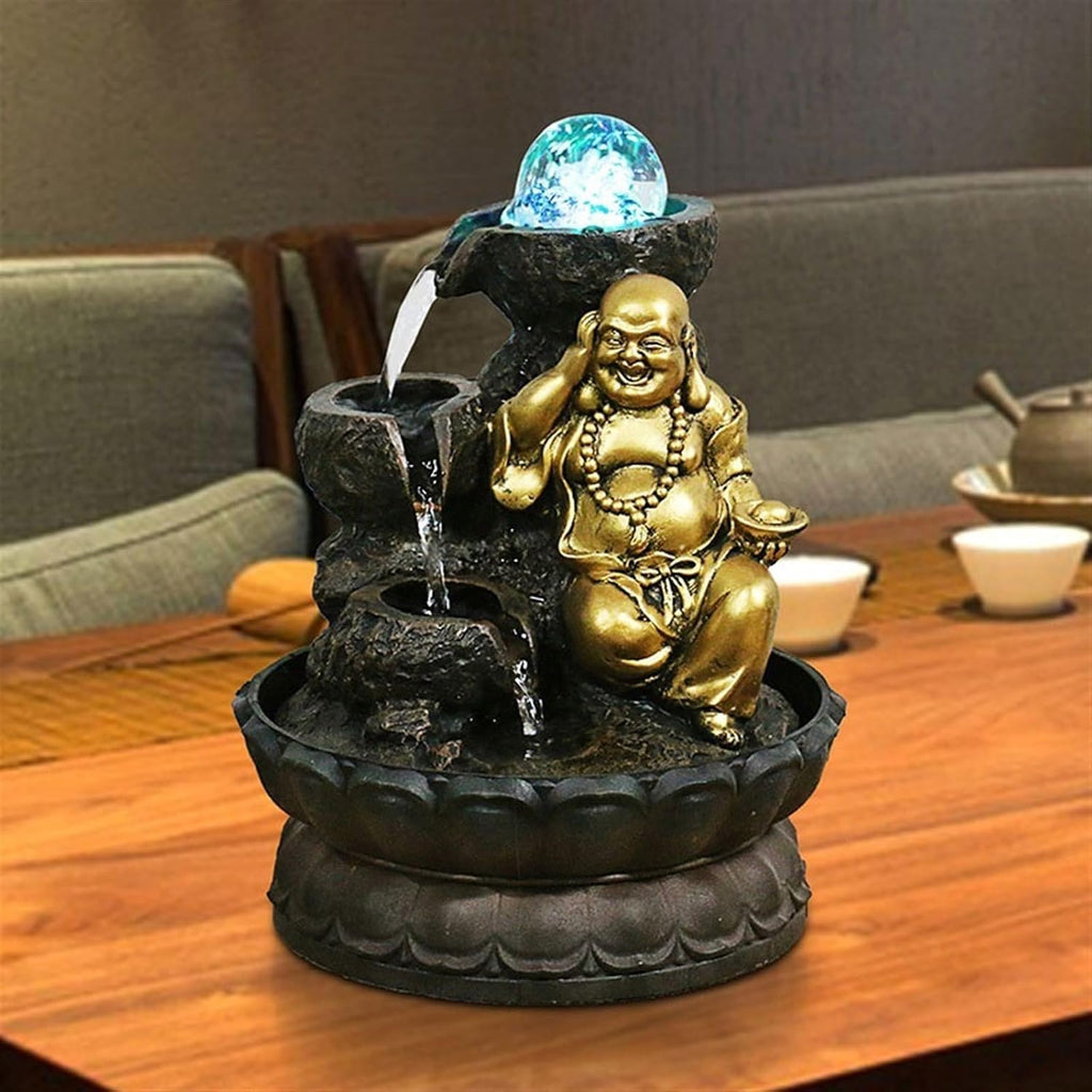 GLigeT Tabletop Fountain Desktop Decorations Home Living Room TV Cabinet Chinese Attracting Wealth Fountain Buddha Ornaments Water Fountain Decor