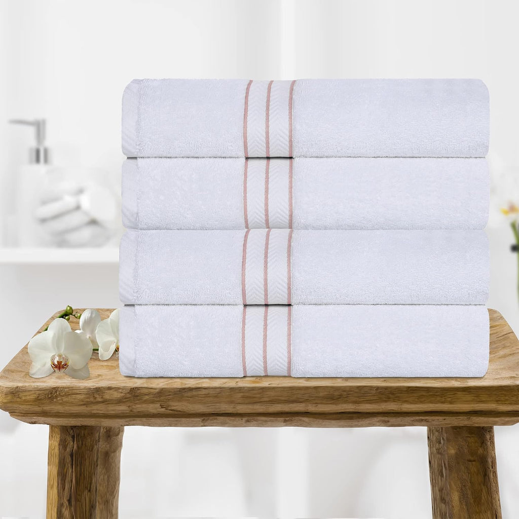 Superior Hotel Turkish Cotton 4 Piece Bath Towel Set, Ultra Plush Spa Quality Heavyweight Essentials for Bathroom, Thick Absorbent and Soft, Dobby Border, Includes 4 Large Bath Towels, Tea Rose