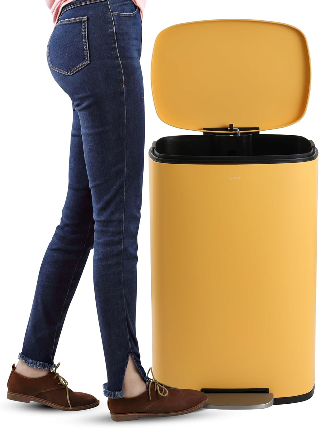 happimess HPM1006L Connor Rectangular 13-Gallon Trash Can with Soft-Close Lid and Free Mini Trash Can, Fingerprint Resistant, Modern, Minimalistic for Home, Kitchen, Office, Bathroom, Daffodil Yellow