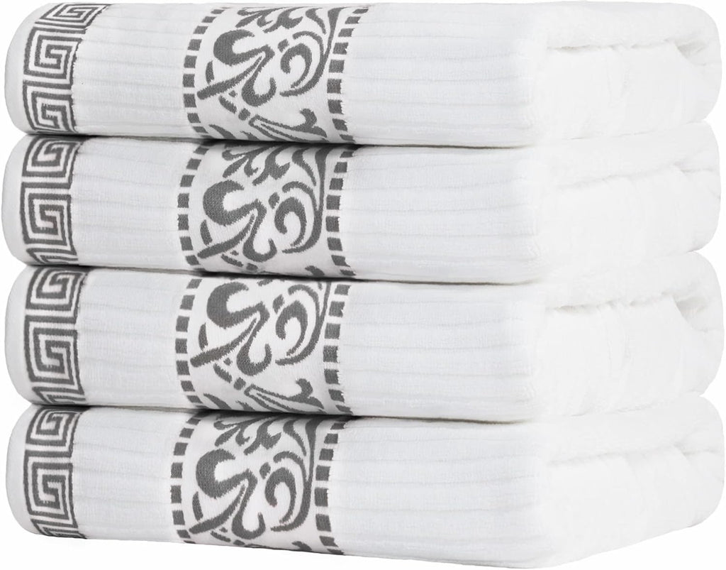 Superior Bath Towel Set, Greek/Floral Decor for Bathroom, Guest Bath, Spa, Resort, Home Essentials, Absorbent Cotton, Adults and Kids, Fast Drying Towels, Athens Collection, Grey (Pack of 16)