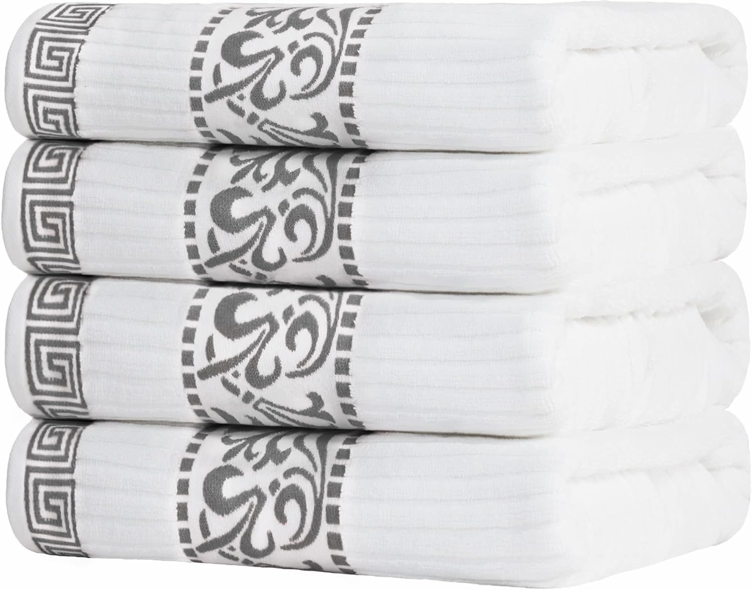Superior Bath Towel Set, Greek/Floral Decor for Bathroom, Guest Bath, Spa, Resort, Home Essentials, Absorbent Cotton, Adults and Kids, Fast Drying Towels, Athens Collection, Grey (Pack of 16)