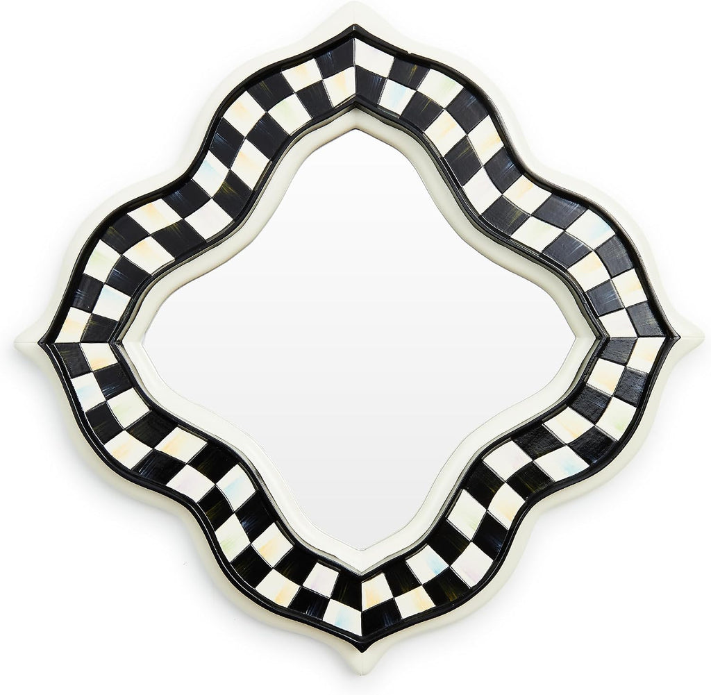 MACKENZIE-CHILDS Quatriflower Small Wall Mirror, Diamond Mirror Wall Decor, Black-and-White Courtly Check