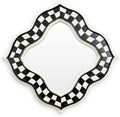MACKENZIE-CHILDS Quatriflower Small Wall Mirror, Diamond Mirror Wall Decor, Black-and-White Courtly Check