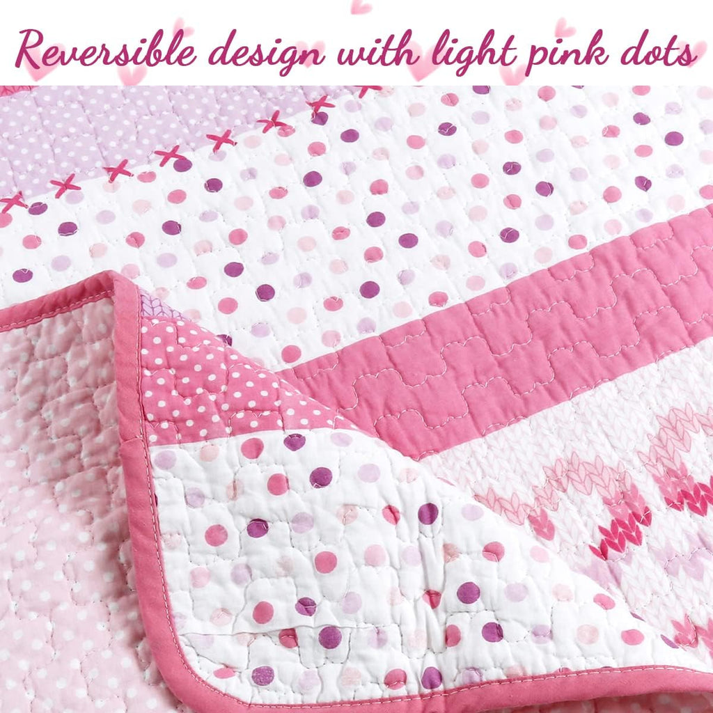 Cozy Line Home Fashions Pink Butterfly Knit 100% Cotton Reversible Quilt Bedding Set, Coverlet, Bedspreads (Queen - 6 Piece: 1 Quilt + 2 Standard Shams + 3 Decorative Pillows)