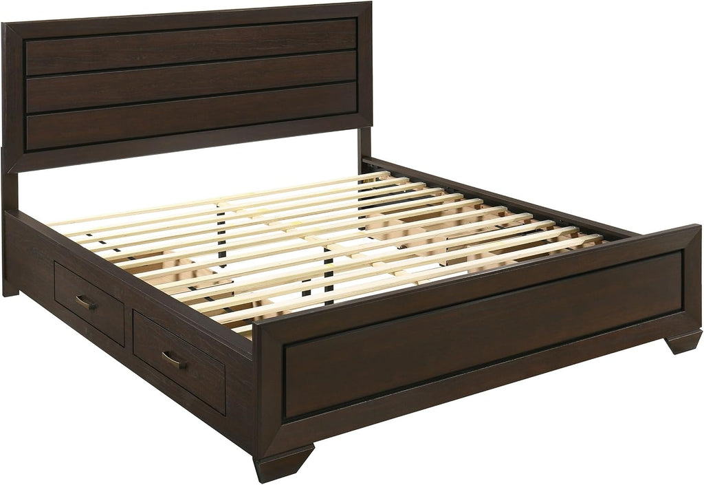 Coaster Home Furnishings Kauffman Transitional 4-Piece Bedroom Set California King Size Storage Panel Bed Frame 54-inch Headboard Dark Cocoa 204390KW-S4