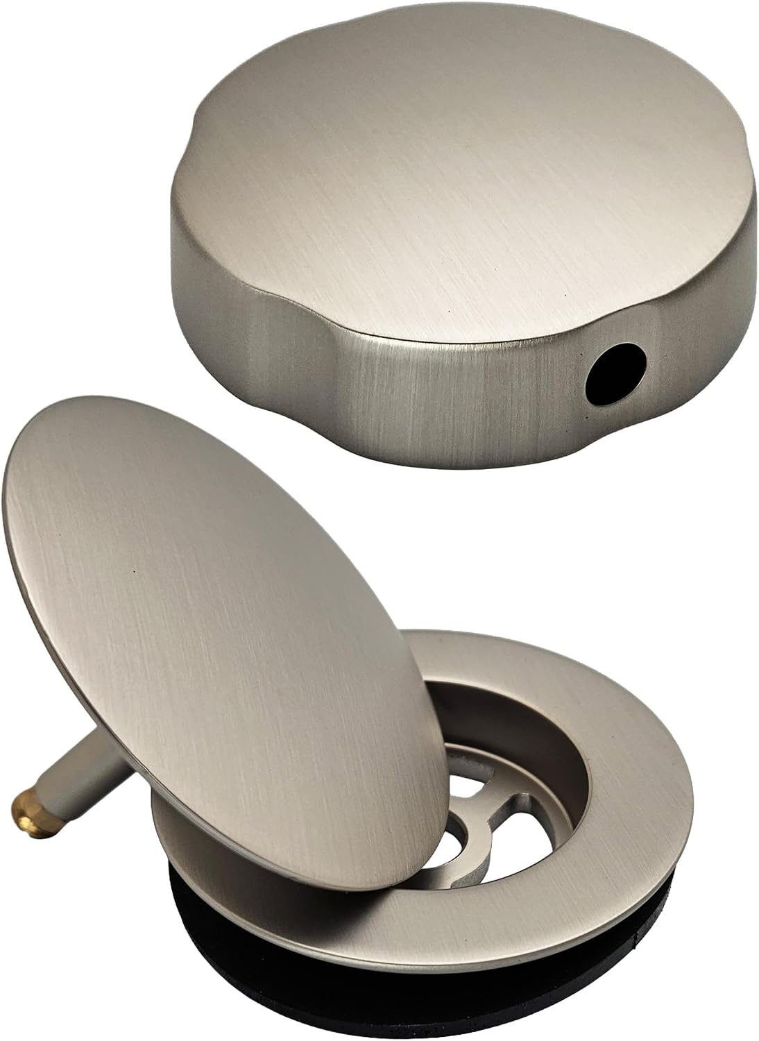 Westbrass Rotating Overflow with Pin for Easier Operation and Mushroom Drain Strainer, Stainless Steel, D50TP-20