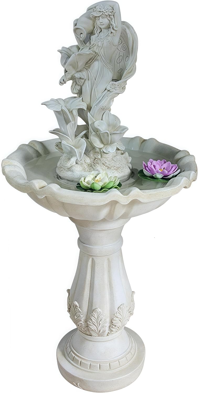 Top Outdoor Water Fountain Outside, Garden Water Fountain Decor for Gardens, Landscaping, Patios, Lawns (White)