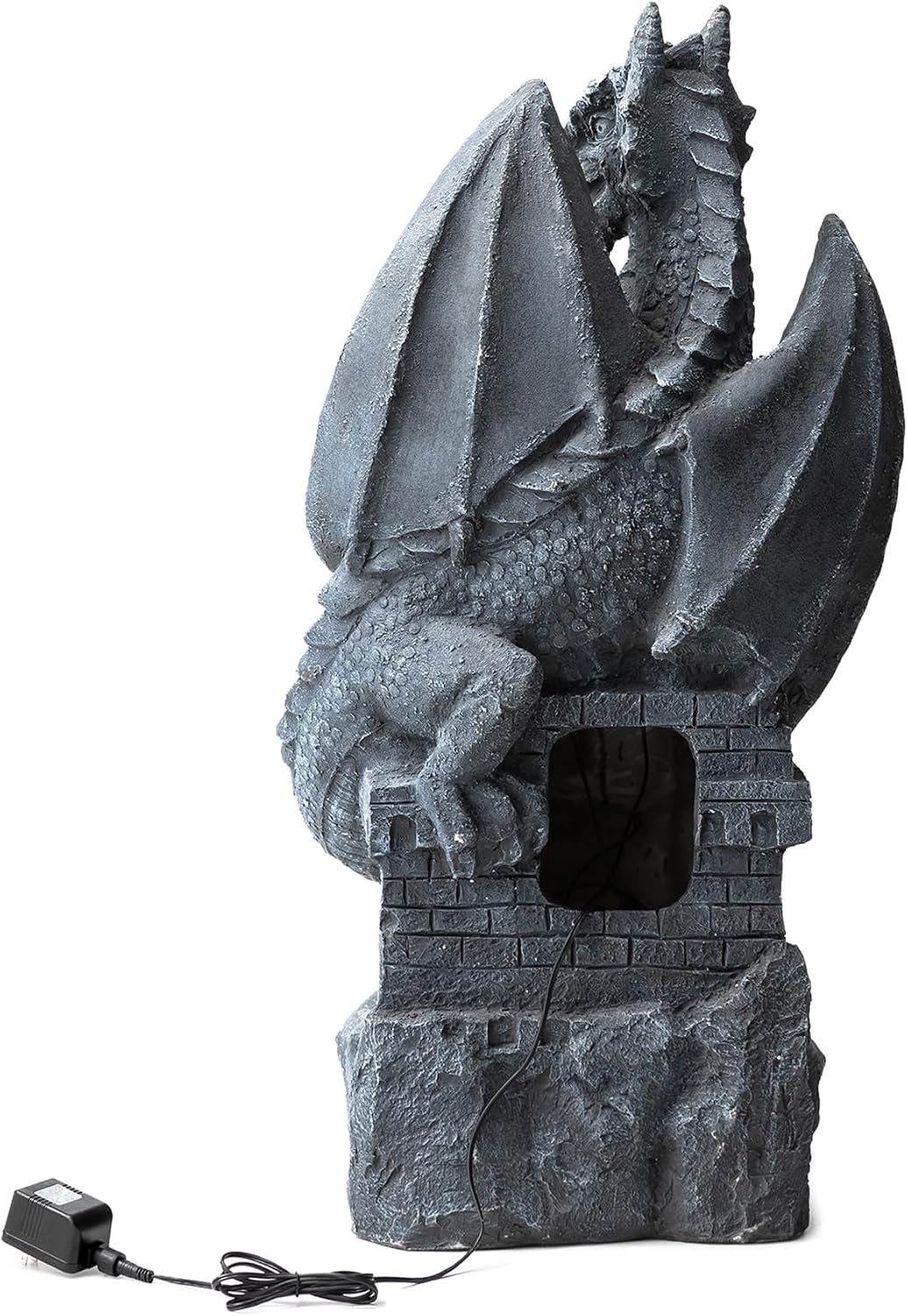 Glitzhome Outdoor Fountain 37' H, 4-Tiered Waterfall Indoor Water Fountain Freestanding Water Feature Fountains with Pump & LED Lights Outside Garden Backyard Decor, Gothic Dragon