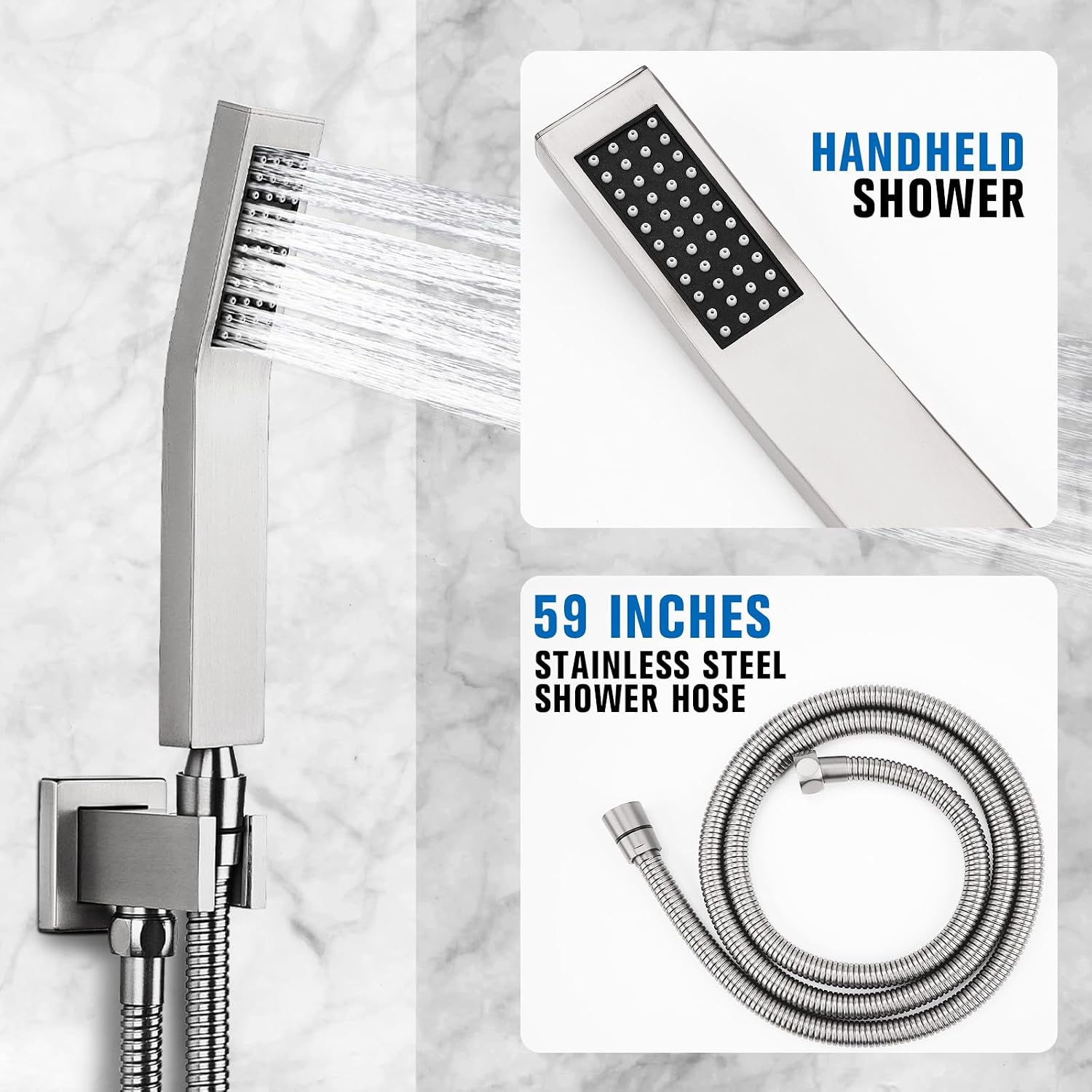10 Inch Rainfall Shower System - Wall Mounted Complete Combo with Solid Brass Pressure Balancing Valve, High Pressure Shower Head, Handle Set & Installation Accessories Nickel