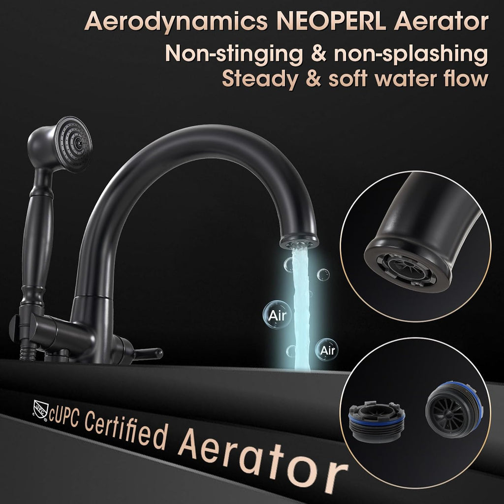 Freestanding Bathtub Faucet Matte Black Floor Mount Tub Faucets High Flow Max 6.6GPM/60PSI Vintage Hand Shower&Swivel Spout