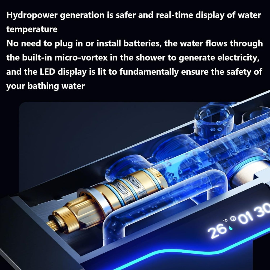 Shower set with smart constant temperature, shower set with LED digital display, shower set with hidden drain, with air booster, piano keys, four-speed square spray, suitable for bathrooms ( Color : W