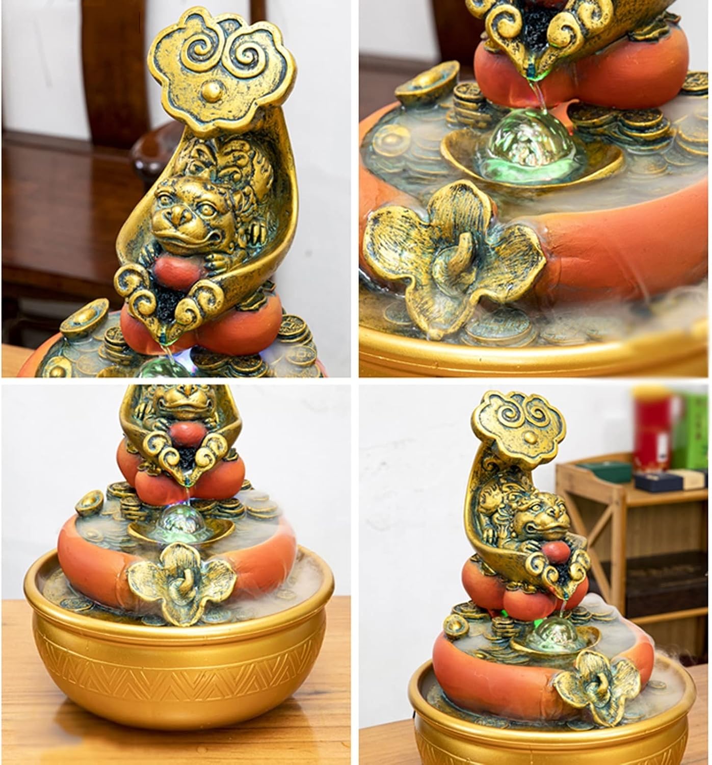 HIHELO Desktop Fountain Resin Tabletop Fountain Waterfall Decoration with LED Lights Portable Tabletop Decoration Zen Meditation Waterfall for Office Living Room Water Fountain Outdoor (Color : B)