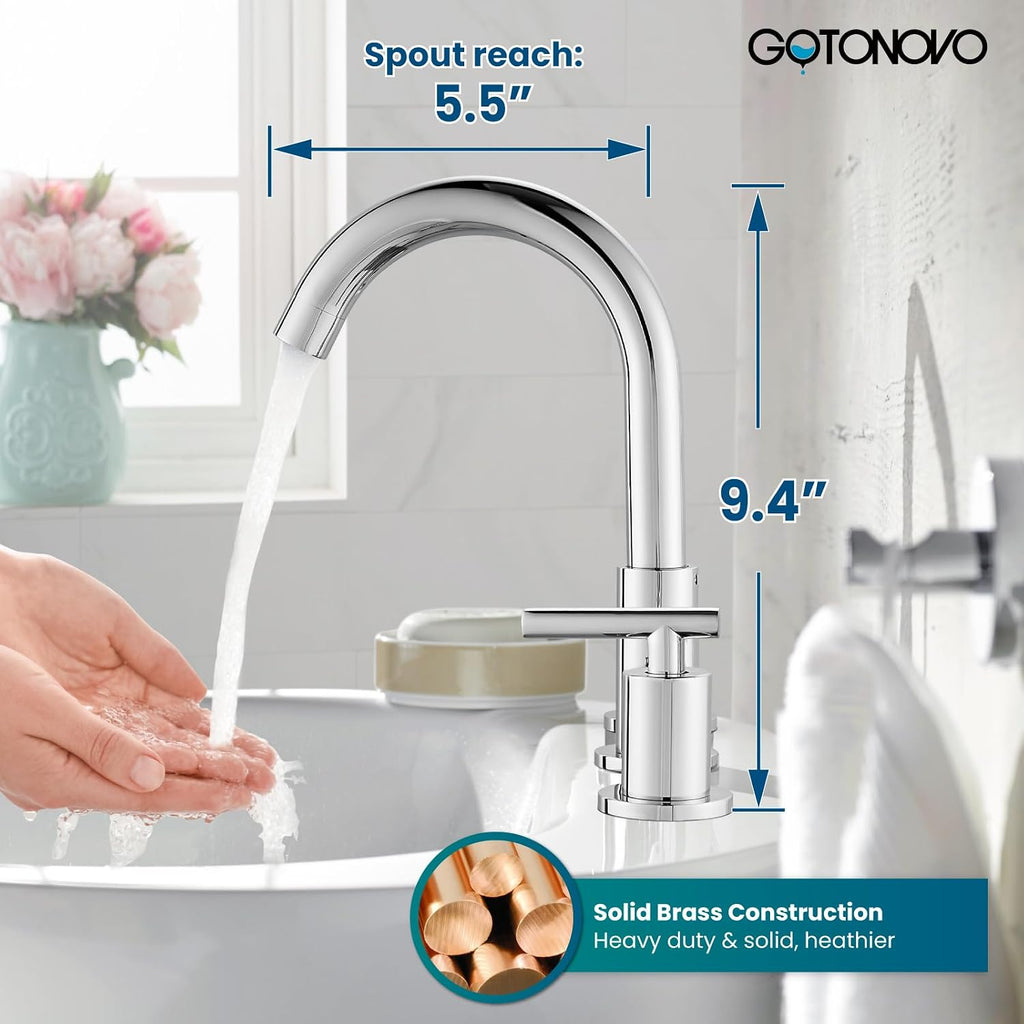gotonovo 3 Hole 2 Handles Lavatory Basin Bathroom Sink Faucet with Pop Up Drain with Single-Handle Shower Faucet Set Shower Kit with Valve Shower Head and Handle Set Shower Trim Kit
