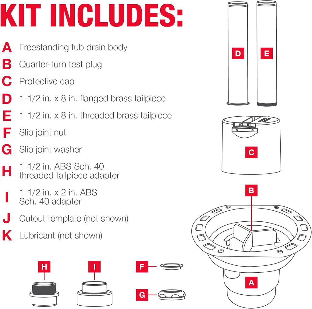 Oatey 46001A ABS Universal Freestanding Tub Drain Kit