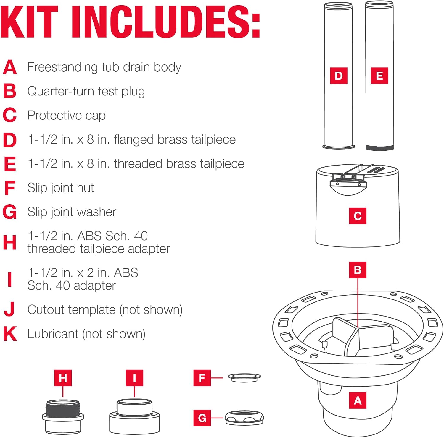 Oatey 46001A ABS Universal Freestanding Tub Drain Kit