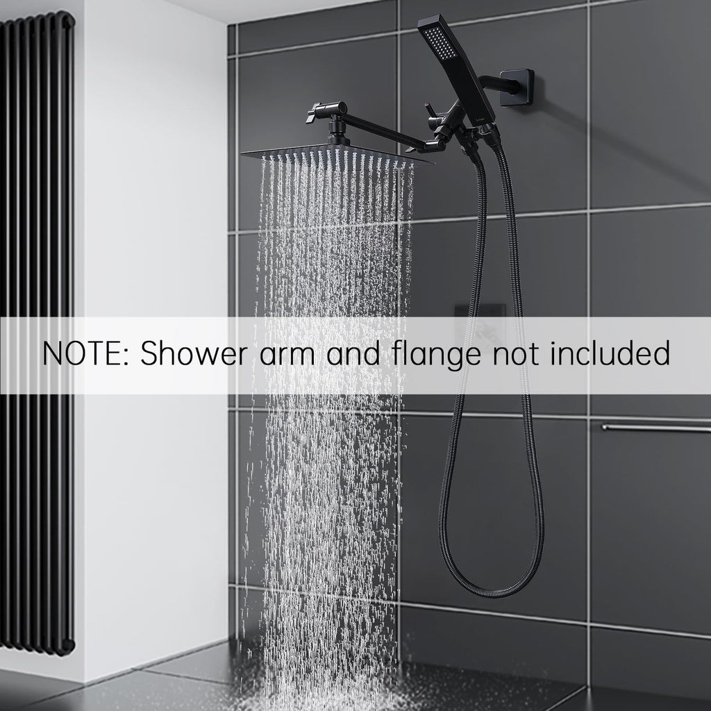 G-Promise All Metal 8 Inch Dual Square Shower Head with Handheld Combo, Rain Shower Head, Adjustable Extension Arm, 3-Way Diverter, 71 Inch Extra Long Hose - A Bathroom Upgrade (Oil Rubbed Bronze)