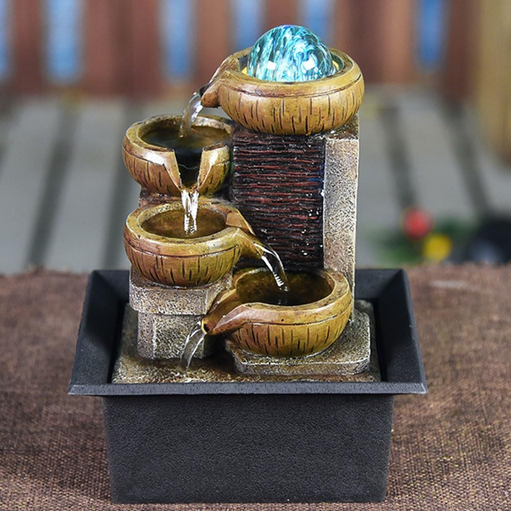 GUERNSEY Tabletop Fountain Flowing Water Ornaments Small Fountain Living Room Desktop Coffee Table Circulating Water Office Decorations Indoor Fountain