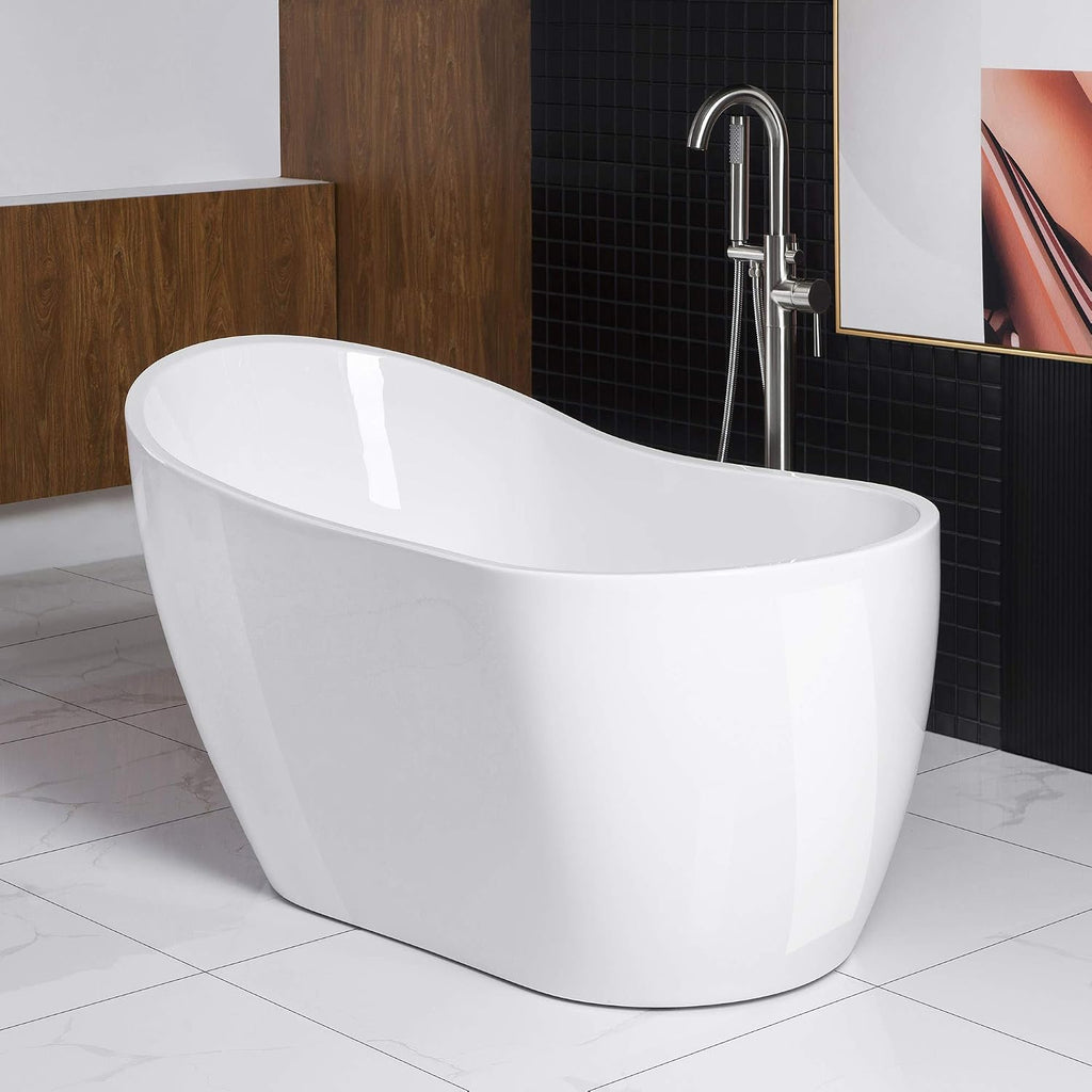 WOODBRIDGE Acrylic Freestanding Bathtub Contemporary Soaking Tub with Brushed Nickel Overflow and Drain B-0006-B/N-Drain &O, 54' B-0006