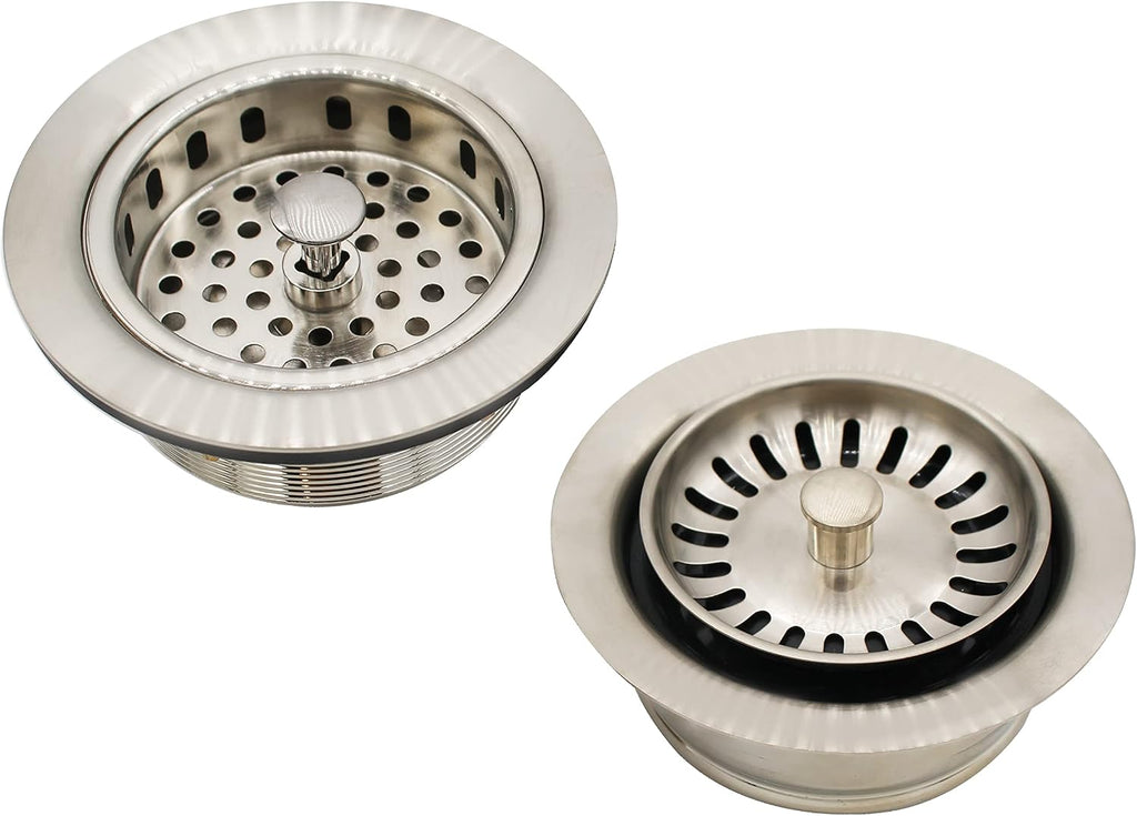Westbrass CO2165S-20 COMBO PACK 3-1/2' Post Style Large Kitchen Sink Basket Strainer and Waste Disposal Drain Flange with Basket Strainer, Stainless Steel
