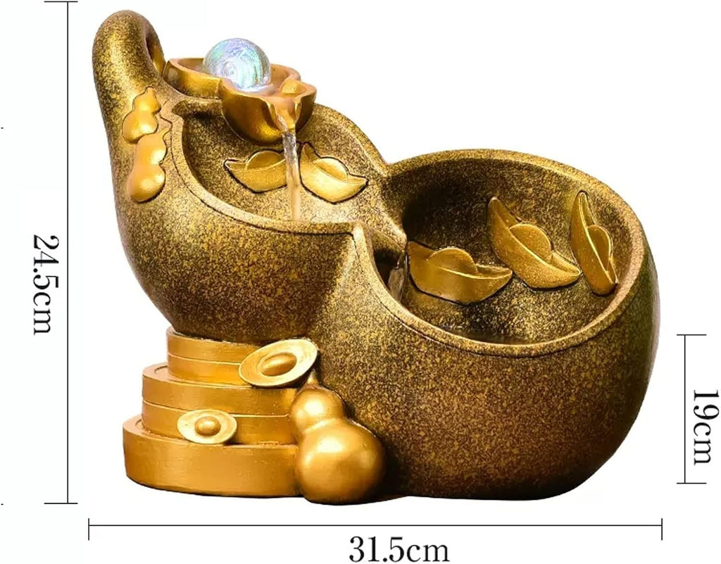 Tabletop Fountains Indoor Water Fountain Resin Table Fountain Gold Gourd Mini Waterfall Fountain Table Fountain with Rolling Ball Indoor Tabletop Water Fountain