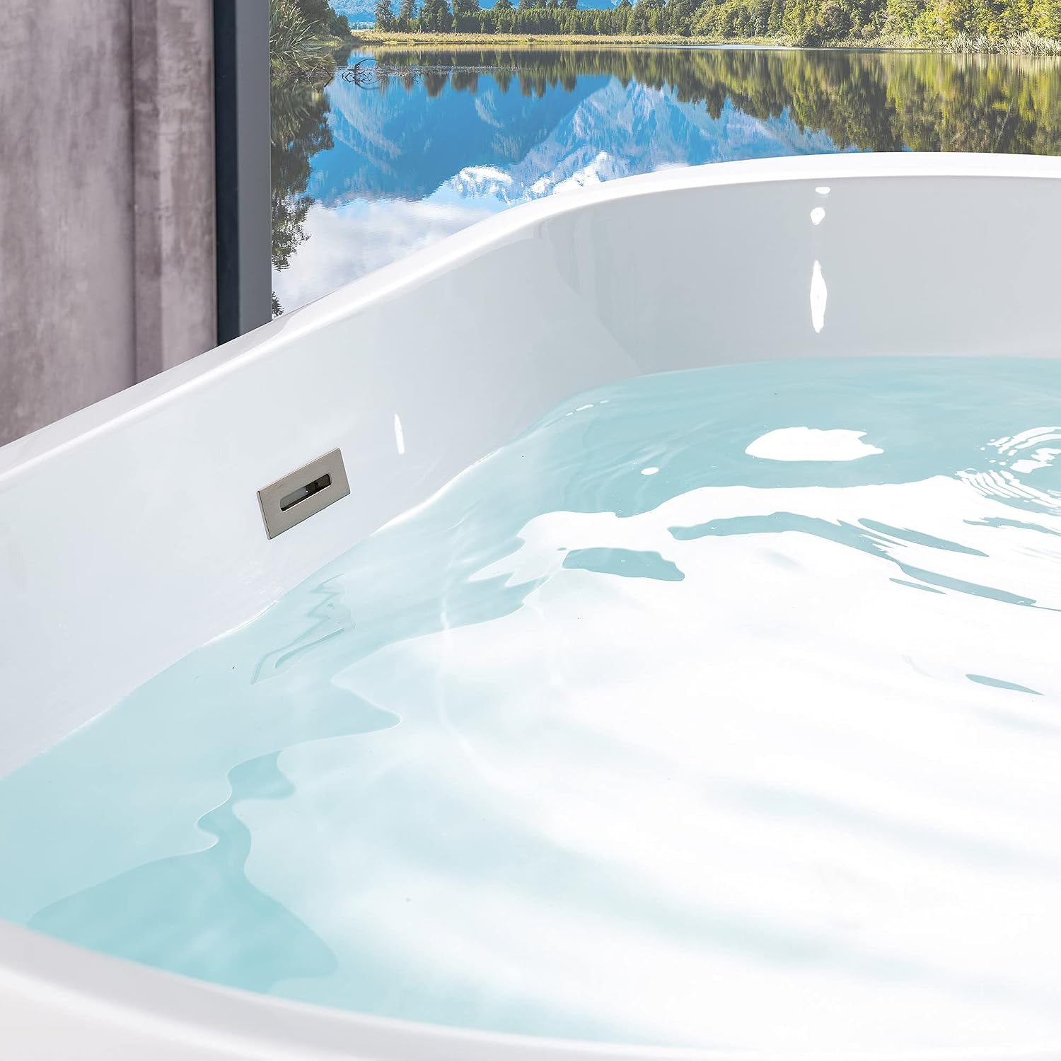 WOODBRIDGE 54'Freestanding White Acylic Soaking Bathtub with Brushed Nickel Drain and Overflow,BTA1702-B/N-Drain&O