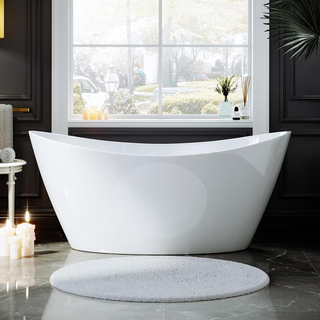Empava Bathtub, 67' Soaking Tub, Acrylic Free Standing Tub with Center Drain and Overflow, Contemporary Design Bathtub for Bathroom, cUPC Certified, Glossy White