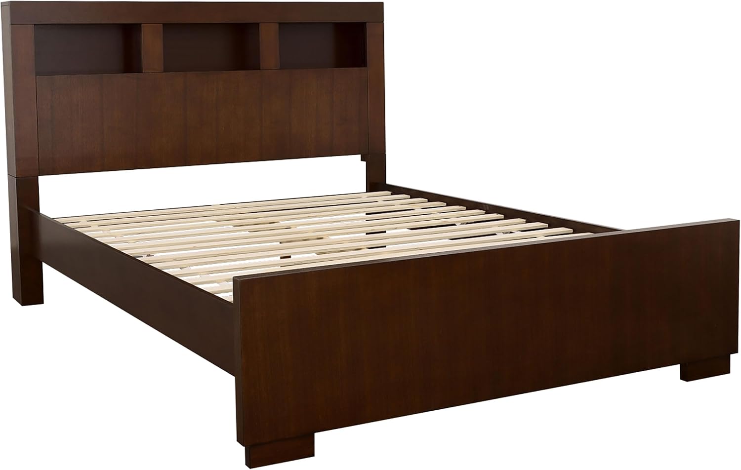 Benzara Bela 4 Piece Queen Bedroom Set- Bookcase Headboard- Dark Brown