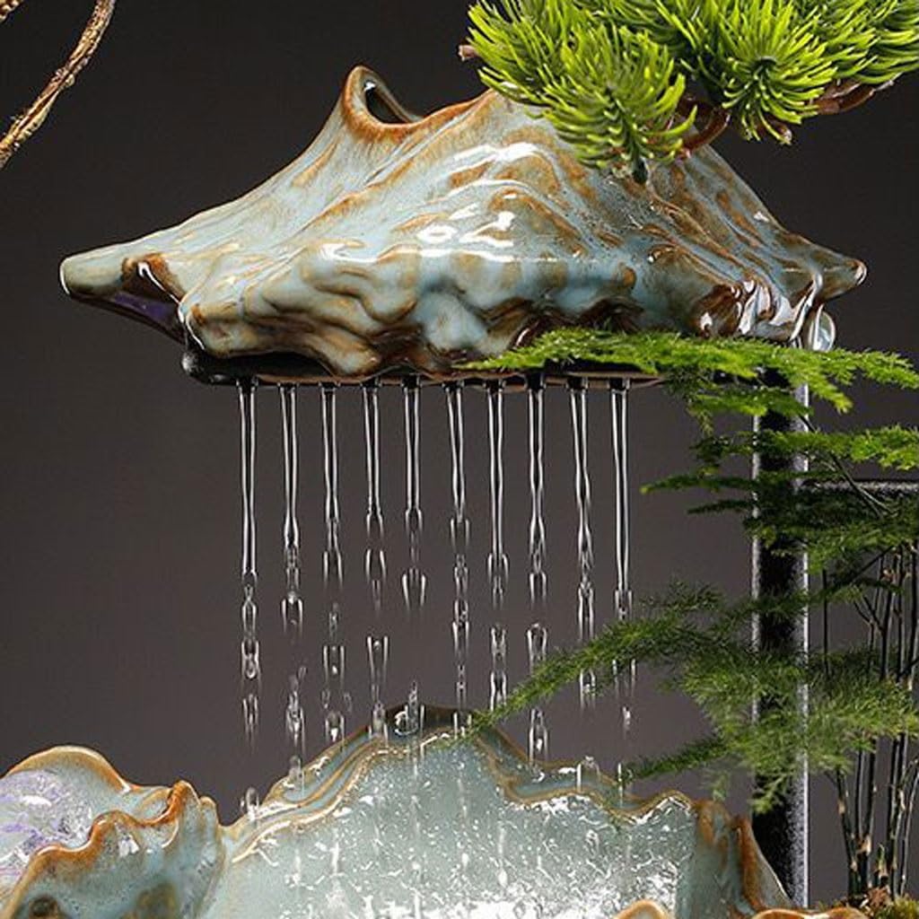 GUERNSEY Tabletop Fountain Chinese Style Simple Water Ornaments Creative Simple Porch Decoration Ornaments Office Desktop Fountain Ornaments Indoor Waterfall Feature Indoor Fountain