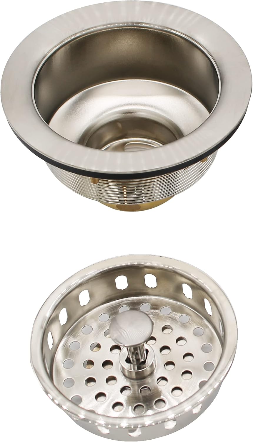Westbrass CO2165S-20 COMBO PACK 3-1/2' Post Style Large Kitchen Sink Basket Strainer and Waste Disposal Drain Flange with Basket Strainer, Stainless Steel