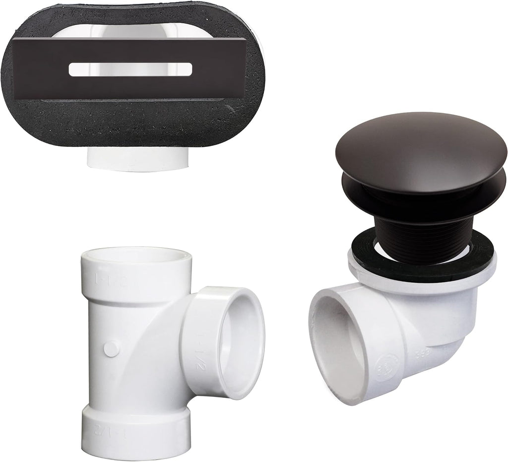 Westbrass D560RK-12 SCH. 40 PVC 1-1/2' Coarse Thread Plumber's Pack Tip-Toe Bathtub Drain Plug with Linear Overflow Faceplate, Tee & Elbows, Oil Rubbed Bronze (5-Pack)