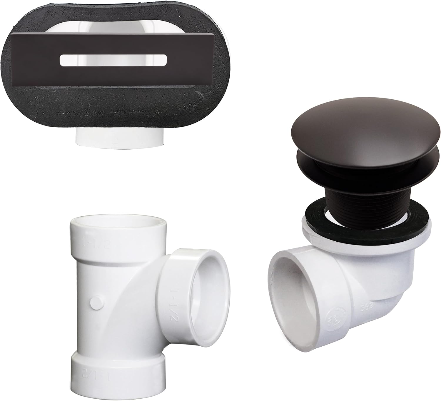 Westbrass D560RK-12 SCH. 40 PVC 1-1/2' Coarse Thread Plumber's Pack Tip-Toe Bathtub Drain Plug with Linear Overflow Faceplate, Tee & Elbows, Oil Rubbed Bronze (5-Pack)