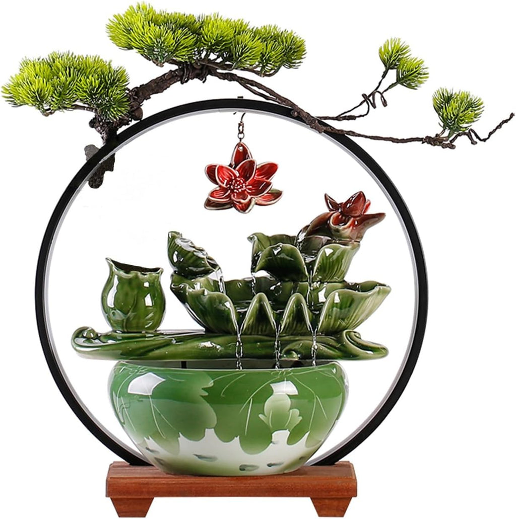 Tabletop Fountain with Light Waterfall Fountain with Backflow Incense Burner Desktop Zen Water Fountain Ceramic Fish Tank Indoor Water Fountain for Home Office Without Plants.(Style1)