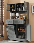 Tilt Out Trash Cabinet,Storage Cabinet,Two Solid Wood Hideaway Trash Holder Drawers,Wooden Freestanding Recycling Cabinets,Trash Can for Kitchen,Gray