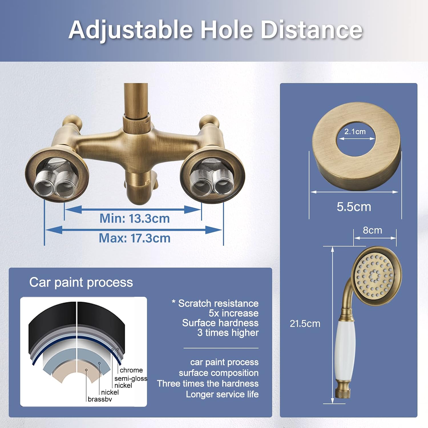 Antique Brass Shower System Bathroom Shower Faucet Set with 8 Inch Shower Head Handheld Spray and 360 ° Rotation Tub Spout 2 Cross Handles Outdoor Shower Fixtures
