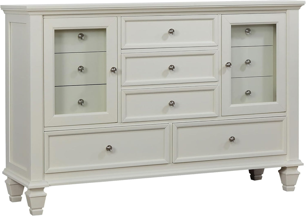 Coaster Home Furnishings Sandy Beach Coastal 4-Piece Bedroom Set Queen Size Panel Bed Frame 63-inch Headboard Cream White 201301Q-S4