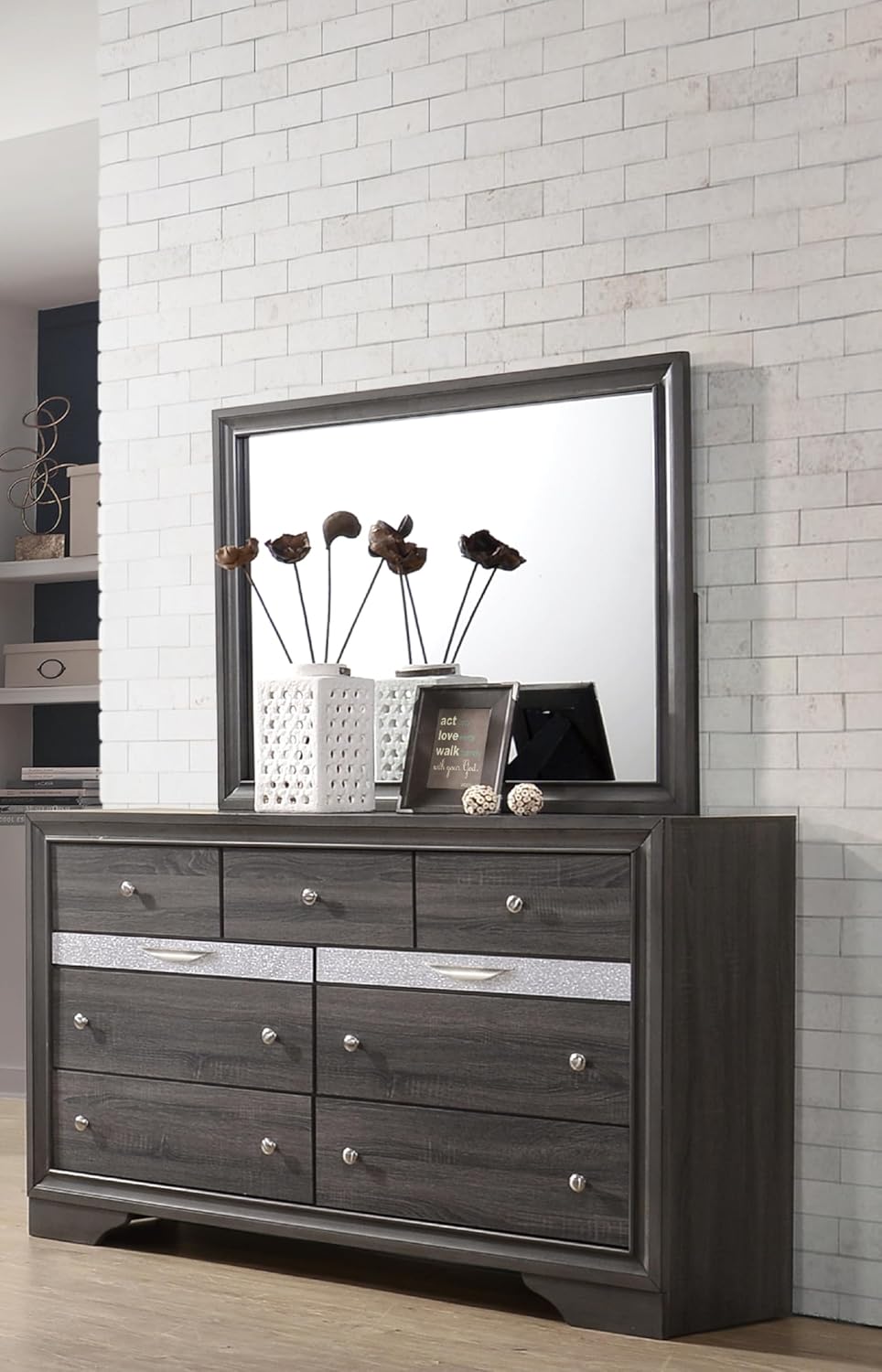 Contemporary 6pc Gray Queen Size Storage Footboard Bed Wooden Bedroom Furniture Set