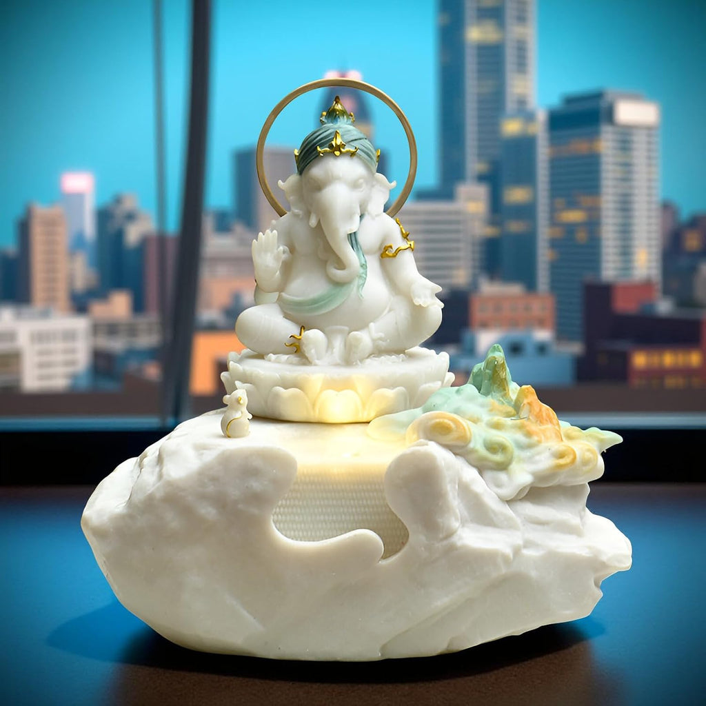 Zen Buddha Tabletop Fountain with LED Lights & Crystal Accents – Indoor Meditation Waterfall Feature with Cascading Water for Home, Office, Living Room or Bedroom – Free 10 Free Crystals (Style 3)