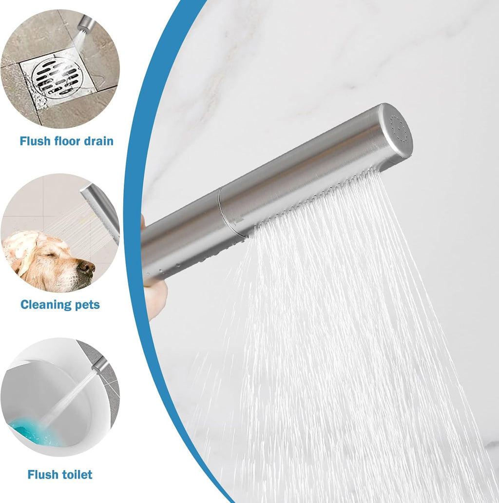 RUMOSE Brushed Nickel Bathtub Filler Freestanding Tub Filler Floor Mount Tub Faucet Waterfall Bathtub Faucet with CUPC Certified High Flow Brass Bath Shower Faucets with Handheld Sprayer