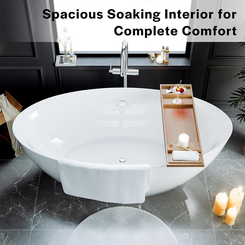 Empava Freestanding Bathtub, 71' Soaking Tub with Center Drain & Overflow – Acrylic Tub, Non-Slip Flat Bottom, Glossy White, cUPC Certified