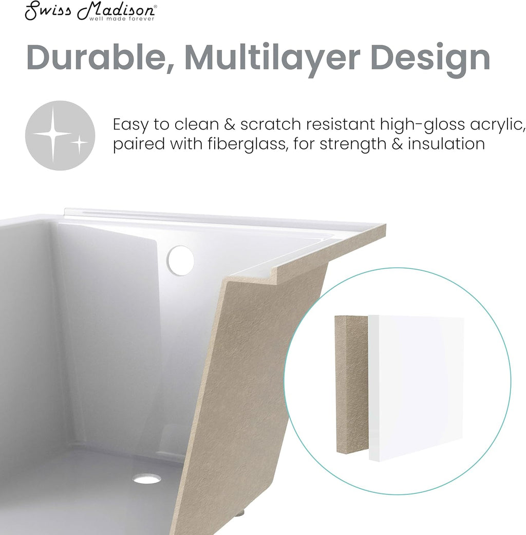 Swiss Madison Voltaire 48' x 30' Reversible Drain Drop-In Bathtub